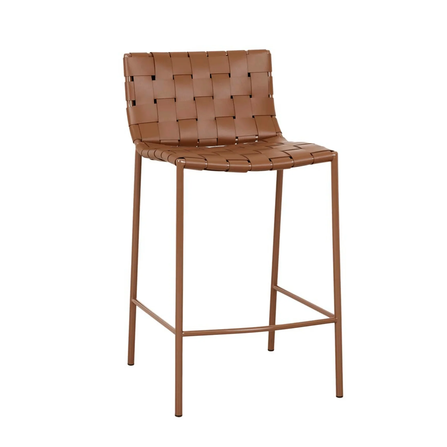 Mid-Century Tan Leather Barstool with Powder Coated Legs for Kitchen
