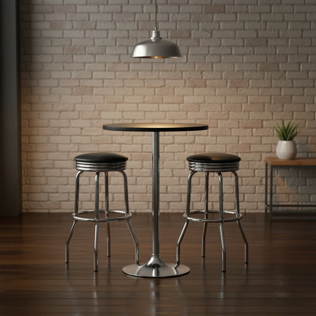 Summit Bar Height Dining Table with Swivel Stools Metal/Black/Bright Chrome (3 Pieces)