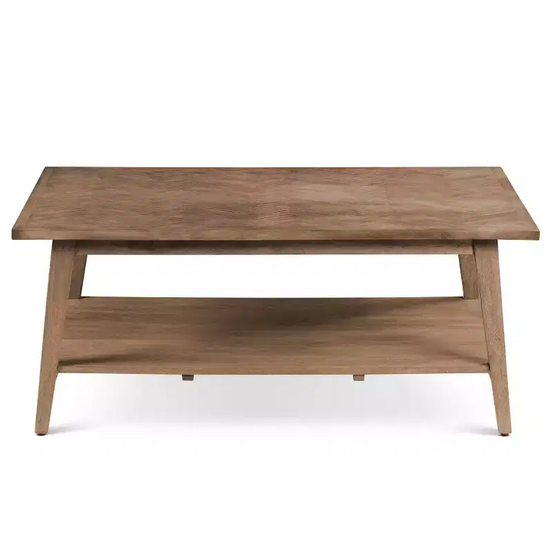 Rectangle Cocktail Table Natural: Mango Wood, Mid-Century Modern, Storage Shelf