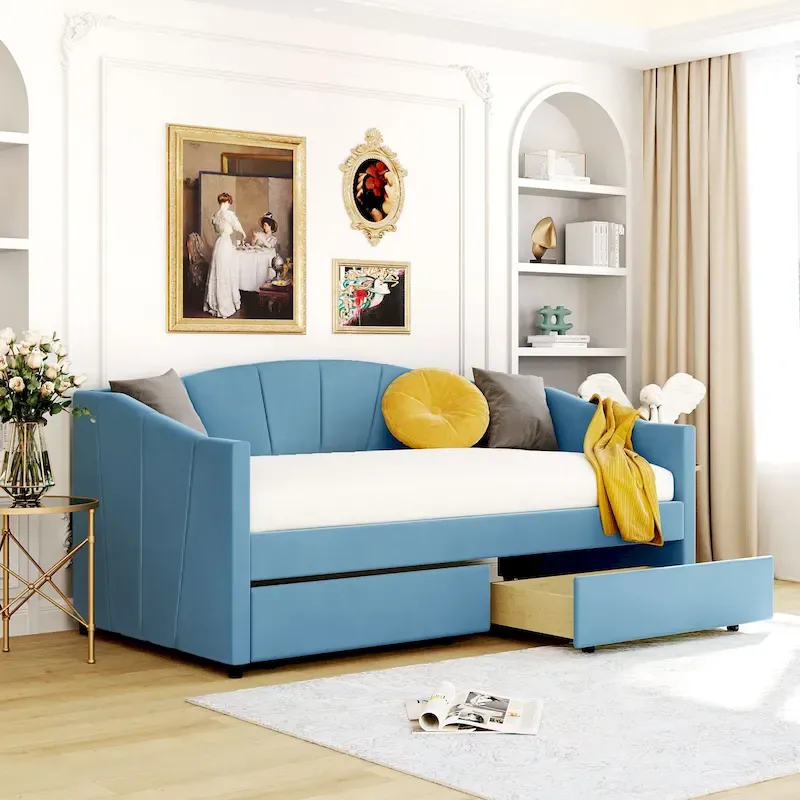 Nestfair Upholstered daybed Twin Size with Two Drawers and Wood Slat Suppot