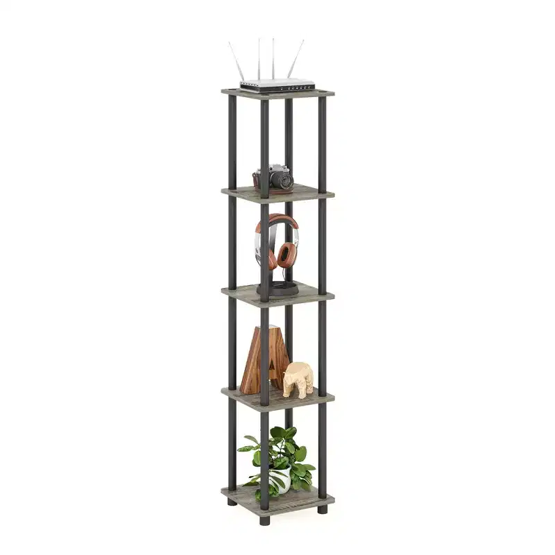 5-Tier Corner Bookshelf with Anti-Tipping Display Rack, French Oak/Black