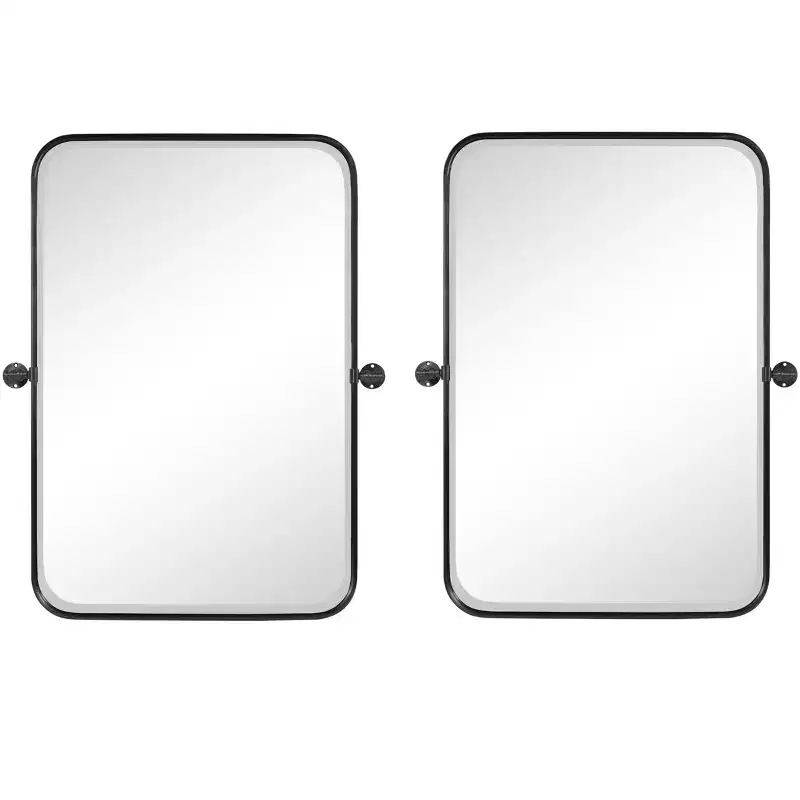 Set of Two 32 Black Metal Framed Accent Mirrors