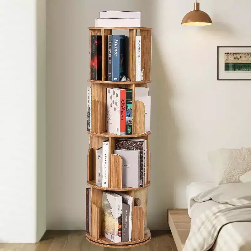 4-Tier 360° Rotating Wood Corner Bookcase