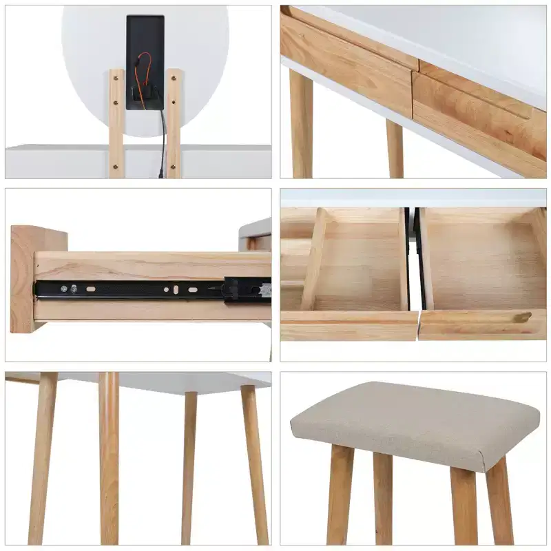 31.5 Natural Wood Makeup Vanity Desk Set