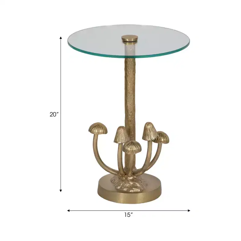 Accent Table Metal Aluminum Tempered Glass Mushroom Base Finish Round Top for Home Office Bedroom Living Room Decor - 20 Gold