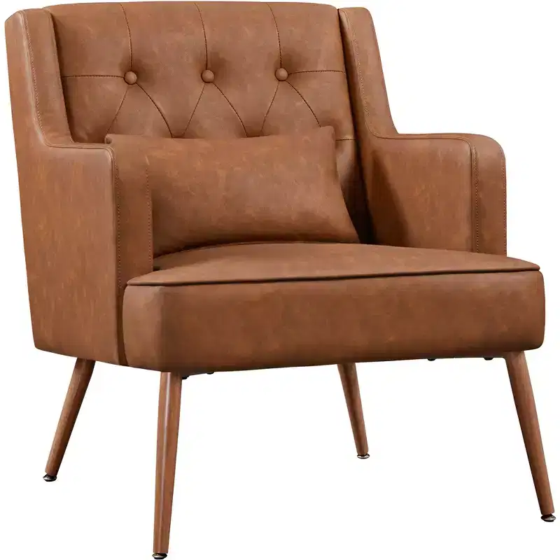 PU Leather Accent Armchair for Living Room, Bedroom, Office, Retro Brown