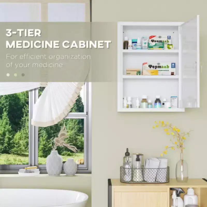 3-Tier Steel Locking Wall Cabinet 16x21, Medicine Cabinet with 2 Keys