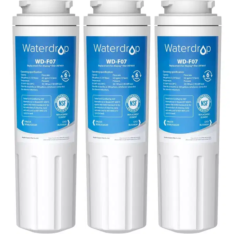 Waterdrop UKF8001 Refrigerator Water Filter 4, Replacement for Whirlpool EDR4RXD1, EveryDrop Filter 4, Maytag UKF8001AXX,NSF certified(3 PK)
