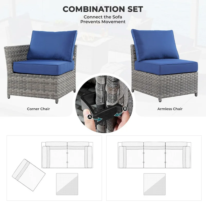 OVIOS 10-Piece Patio Wicker Conversation Rocking Chair Set With Fire Table
