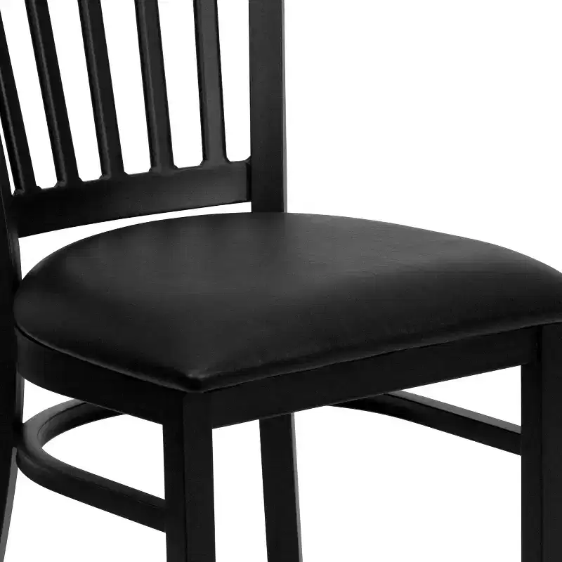 Black Metal Frame Vertical Back Dining Chair – Vinyl or Wood Seat, Seats 1