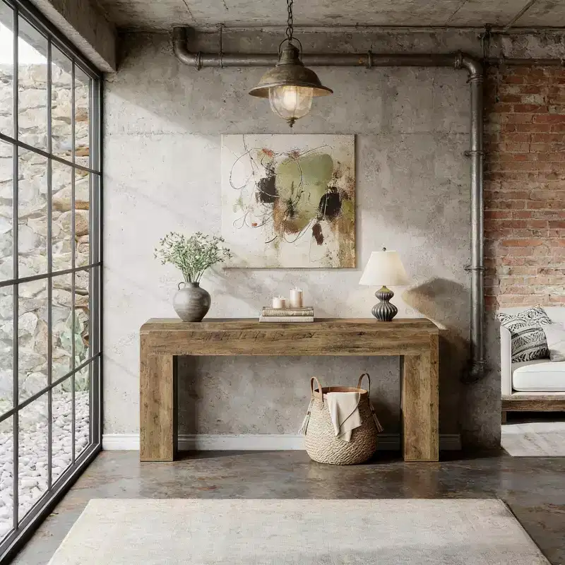 Brown Rectangular Console Table, 1-Person Assembly, Farmhouse Style