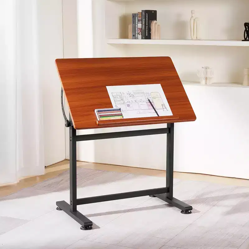 Drafting Table Adjustable 090 Tilt Drawing Desk Portable Artist Table with Black HFrame and Brown Desktop Black&Brown