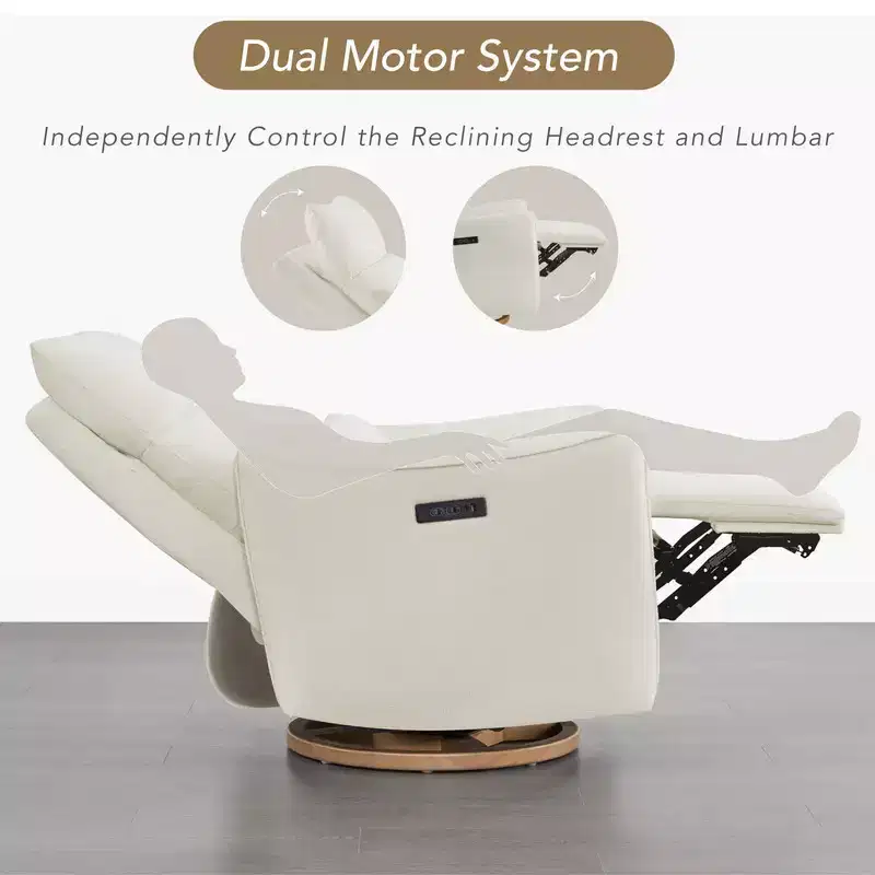 Cream / Dove Gray / Moss Green Power Swivel Recliner Nursery Glider with Lumbar Pillow, Seats 1