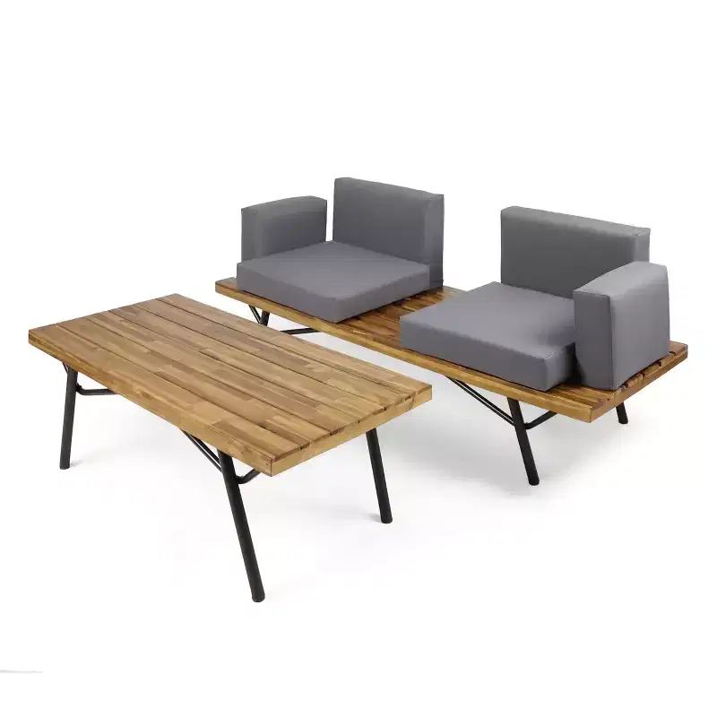 Christopher Knight Home Canoga Outdoor Acacia Wood 2 Seater Sofa and Table Set with Cushions