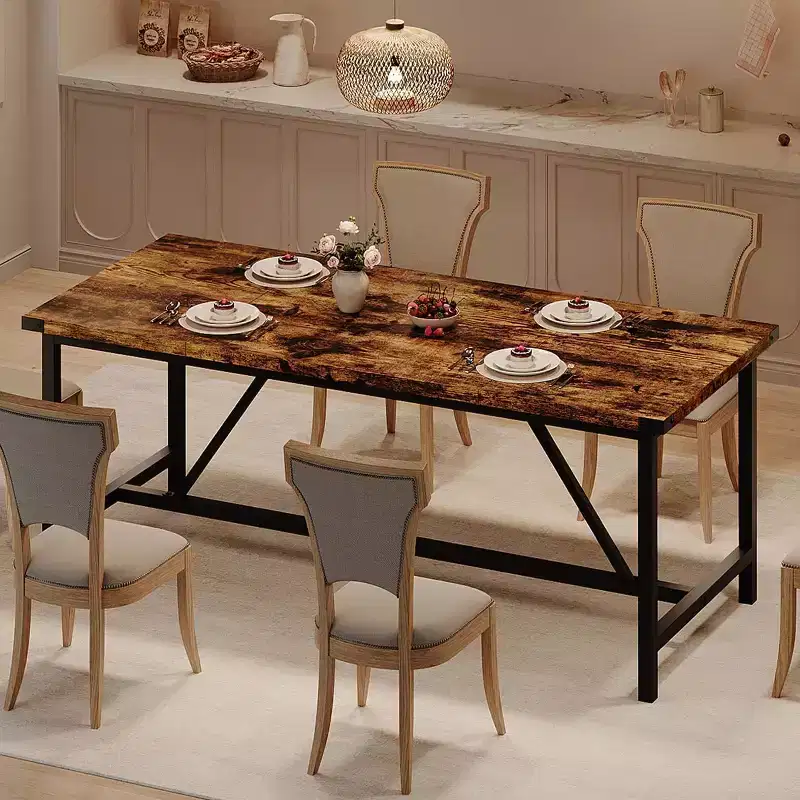 Dining Table for 8 People, 71 Rectangular Kitchen Table, Industrial Large Long Dining Room Table, for Big Family