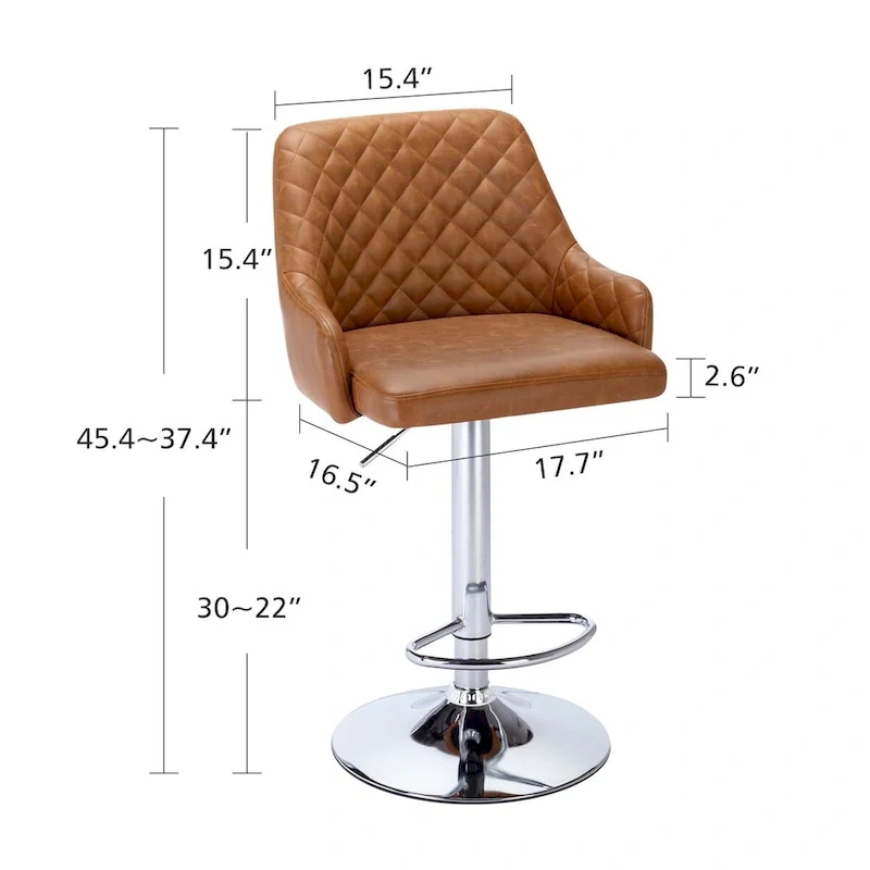 Bar Stools Set of 2 Adjustable Swivel PU Leather Counter Height Barstools with Arm and Back