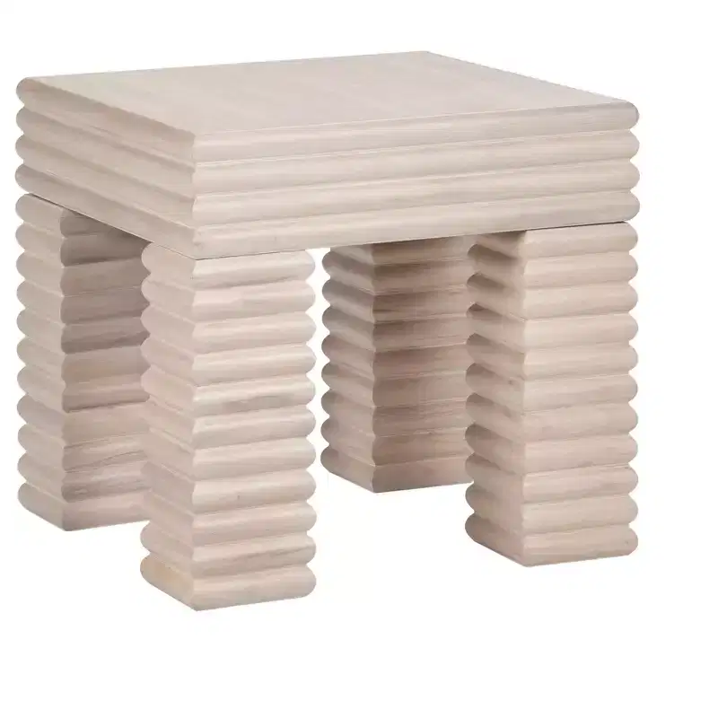 Square Cream Solid Wood Accent End Table