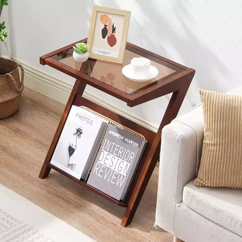 VEVOR Rattan Coffee Table, Z-Shaped Rattan Woven Bamboo Coffee Table with Tempered Glass Top, 20 Modern Boho Storage Coffee Table with Bamboo Legs