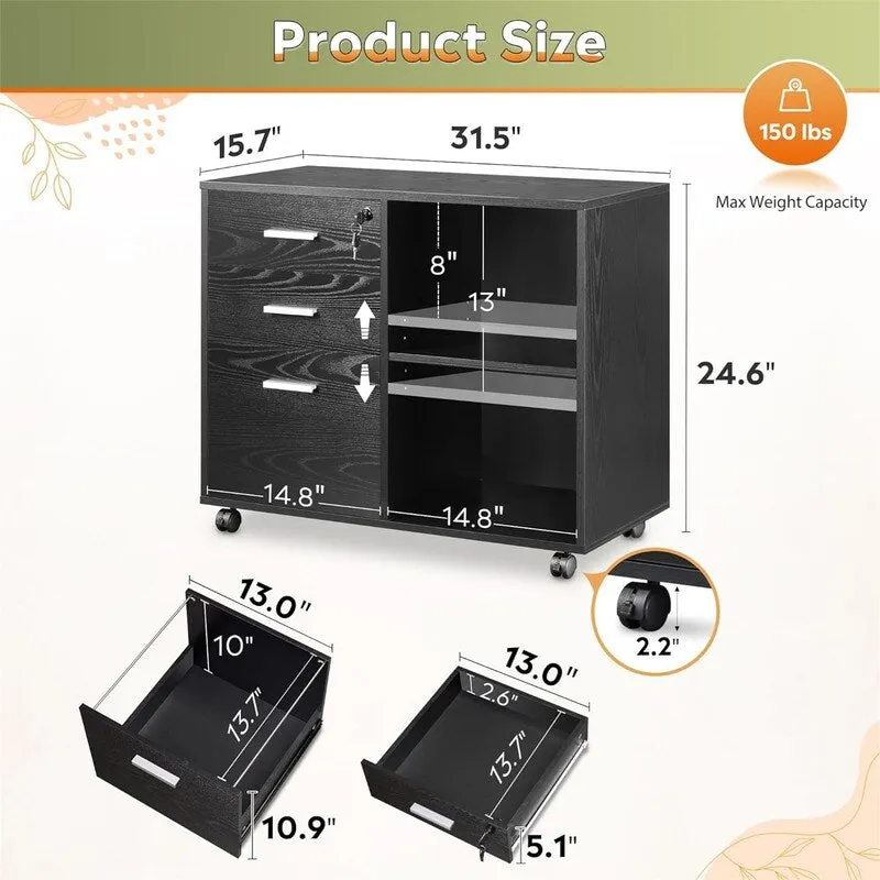 3-Drawer Wood File Cabinet - 15.7D x 31.3W x 24.7H