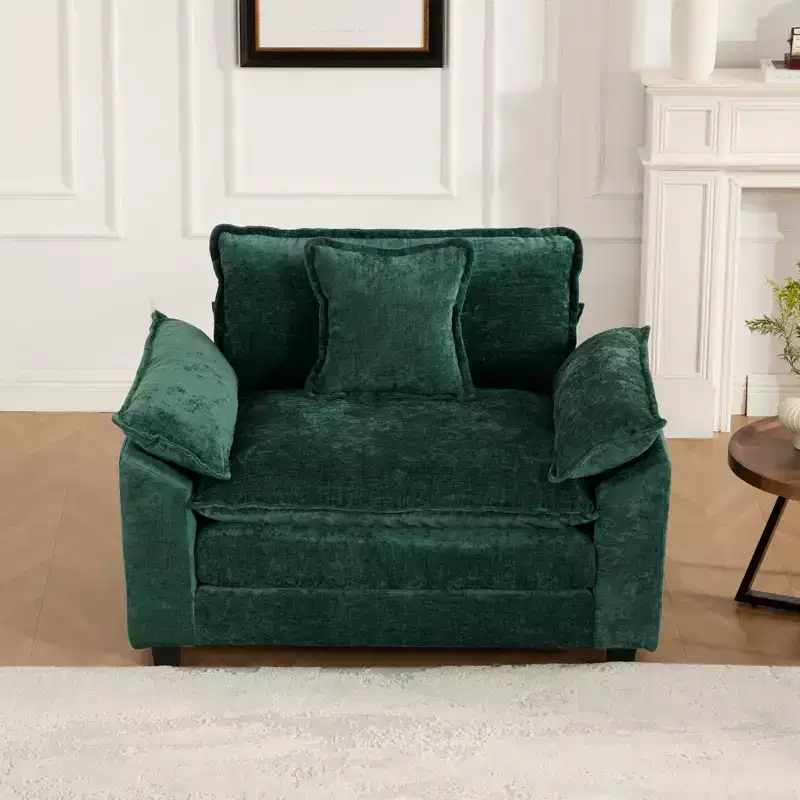 Cloud Sofa Single Seat, Modern Sectional Couch, Comfy Double Layer Upholstered Seat Cushion, Breathable Chenille Fabric
