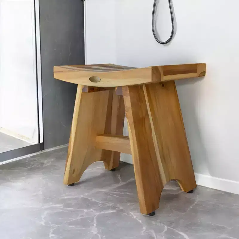 HomeRoots 18 Natural Teak Rectangular Shower Bench