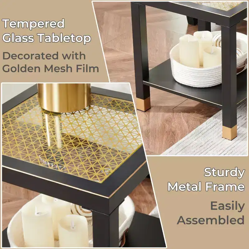 Mid-Century Metal & Glass End Table - Storage Shelf & Sofa-Side Height