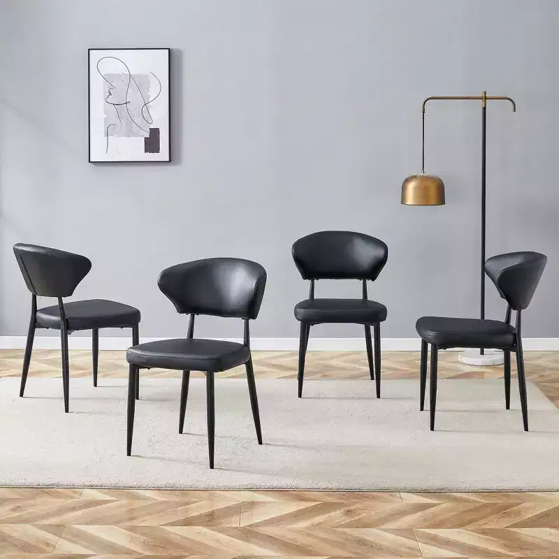 Black Minimalist Ergonomic Dining Chairs Curved Backrest Comfortable Seating