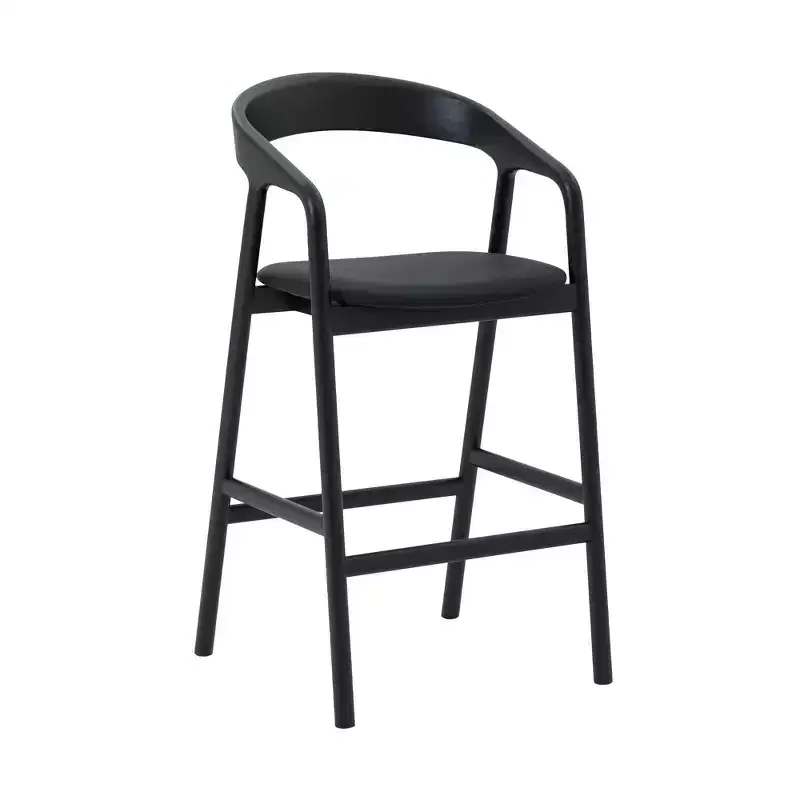 Armen Living Apache Wood and Faux Leather Barstool Black Oak