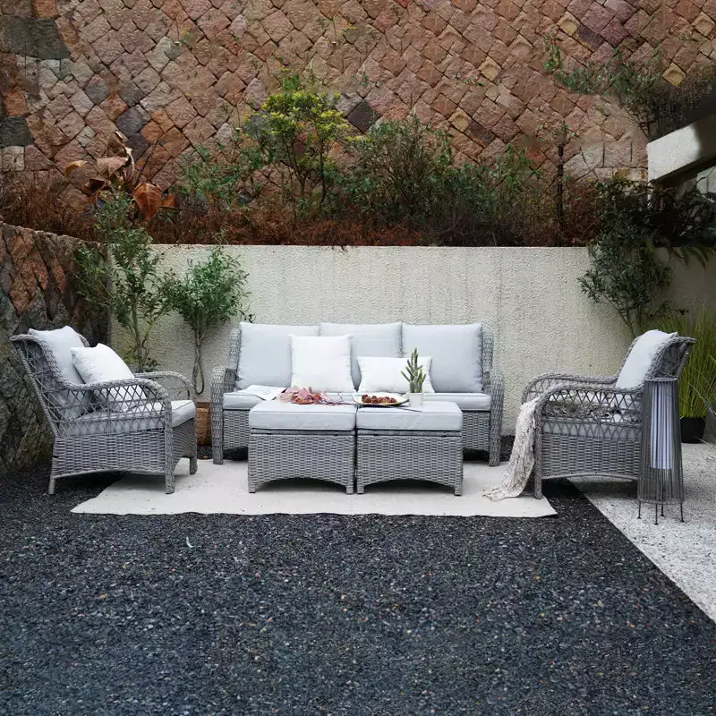GRANDPATIO Polyethylene (PE) Wicker 5 - Person Seating Group with Cushions