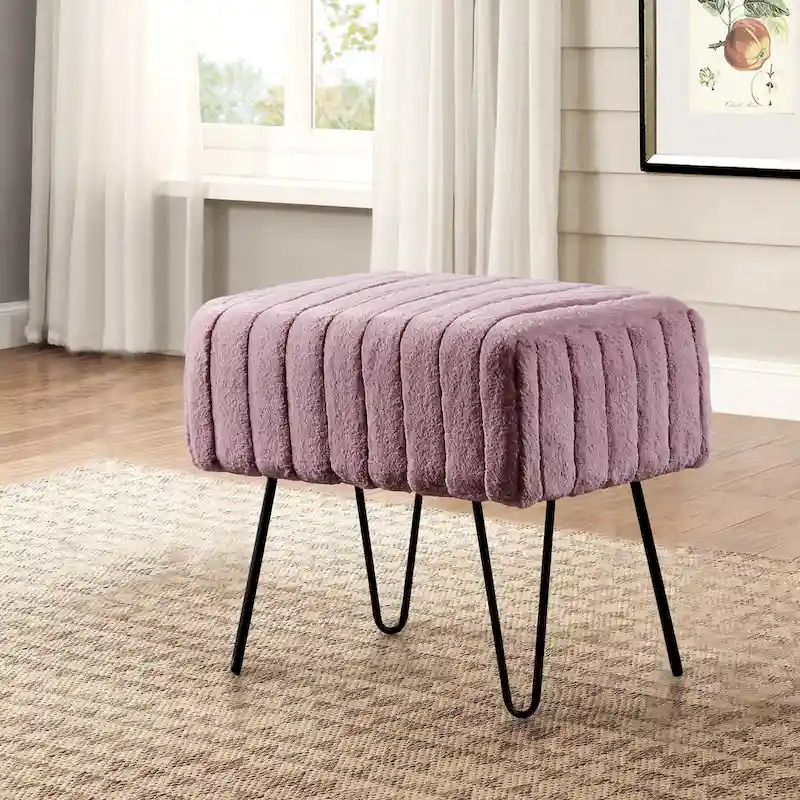 Faux Fur Ottoman Bench, Striped, 1-Person