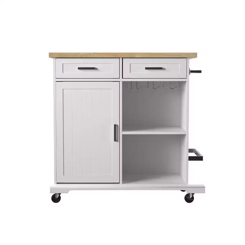 Warkin Rolling Kitchen Island with Storage - White - SEI
