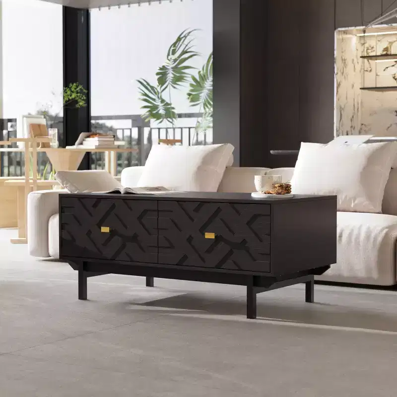 Famapy Black & Gold Coffee Table: Textured Drawers, Ample Storage  Elevate Living Room Style