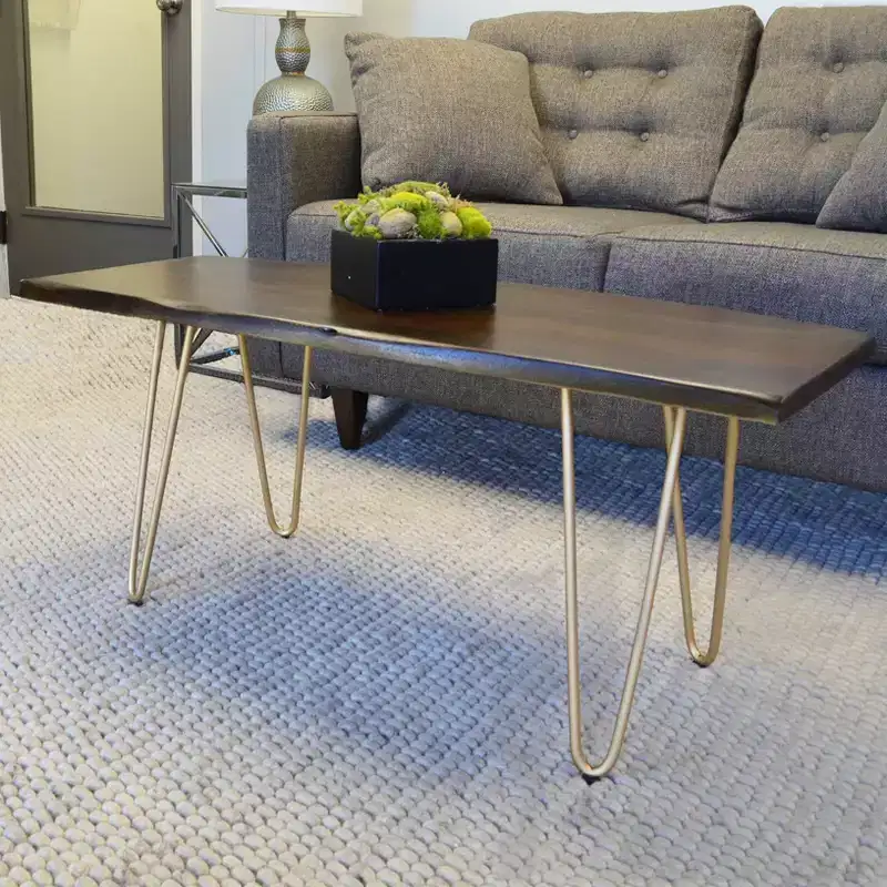 Live Edge Coffee Table / Bench with Gold Hairpin Legs