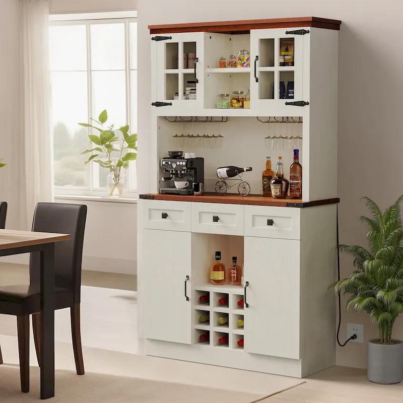 Moasis 72 Kitchen Storage Cabinet Pantry Cupboard with Charging Station and 3 Drawers