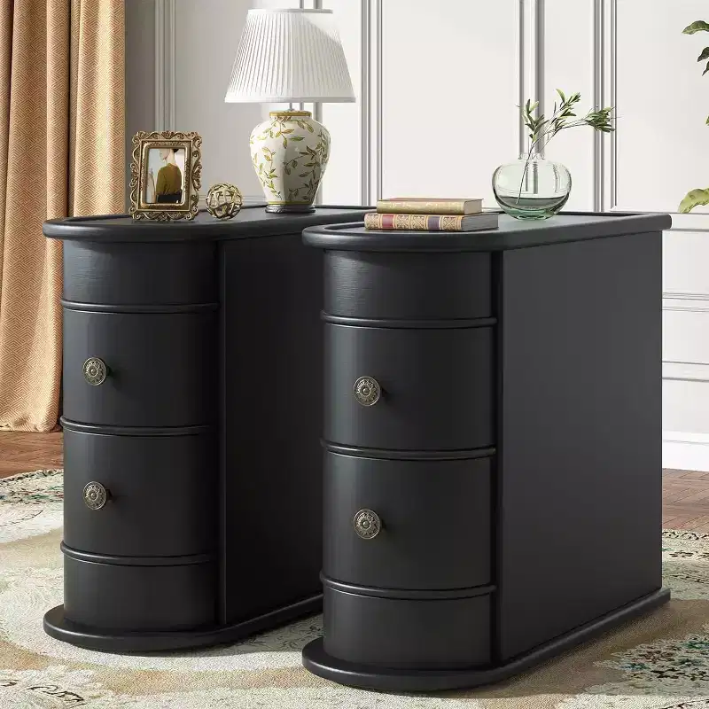 Slim 2-Drawer Wood End Table Narrow Nightstand Chairside Table No Assembly Required