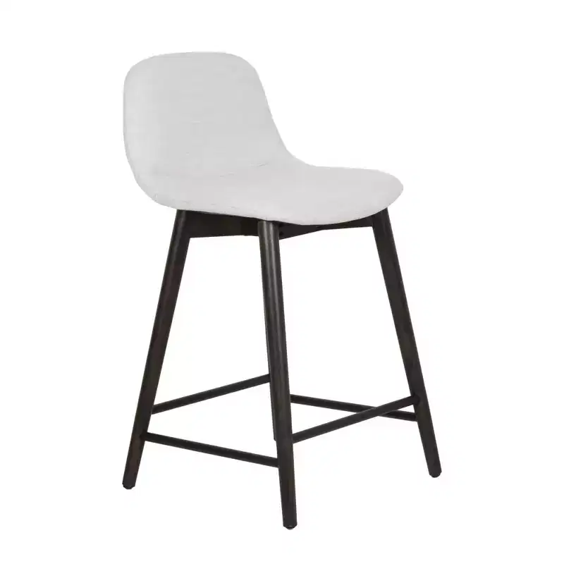 Handcrafted Upholstered Counter Stool, Rubberwood Legs, Fixed Height, Beige
