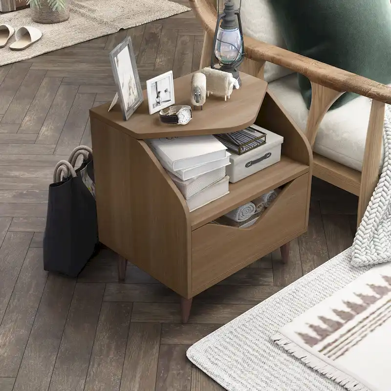 DH BASIC Mid-century Modern 20-inch 1-Shelf and 1-Drawer End Table by Denhour