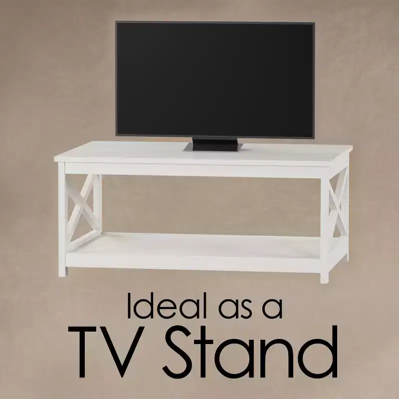 2-Tiered Low Profile X-Leg Design Coffee Table - White
