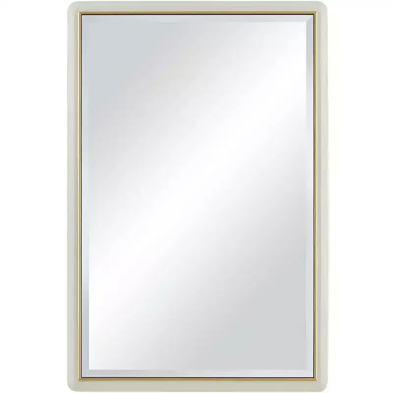 Noble Park Rodgers Rectangular Vanity Wall Mirror Modern Beveled Glass Matte Beige Gold Frame 28 Wide for Bathroom Bedroom Home