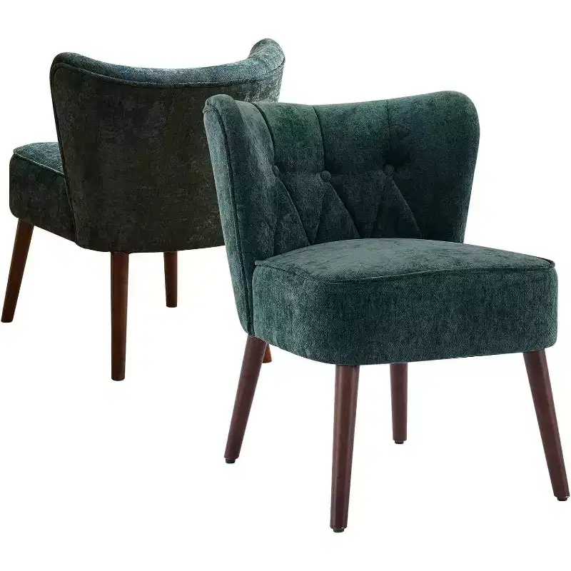Modern Armless Velvet Chair with Tapered Wooden Legs (Multiple Colors)