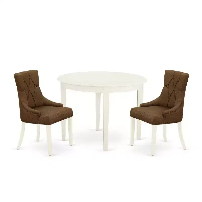 HomeStock 3-Piece White Finish Round Solid Wood Top Dining Table Set