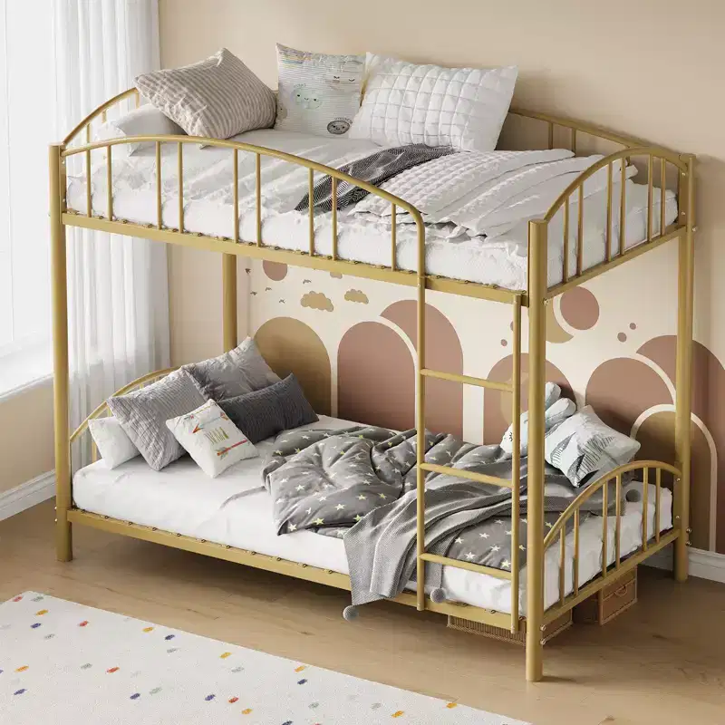 Bunk Bed Twin, Twin Bunk Bed Frame with Safety Ladder, Sturdy Steel Bed with Heightened Arched Guardrail ,Easy Assembly, for School, Bedroom