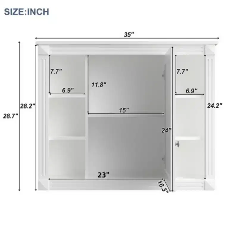 35'' x 28'' Wall Mounted Bathroom Storage Cabinet, Medicine Cabinet, Modern Bathroom Wall Cabinet with Mirror, Mirror Cabinet with 6 Open Shelves