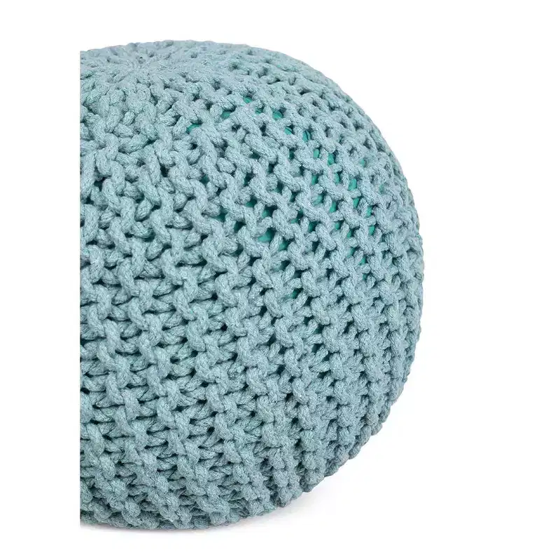 Cotton Hand-Knitted Round Pouf Ottoman Sage Green 20