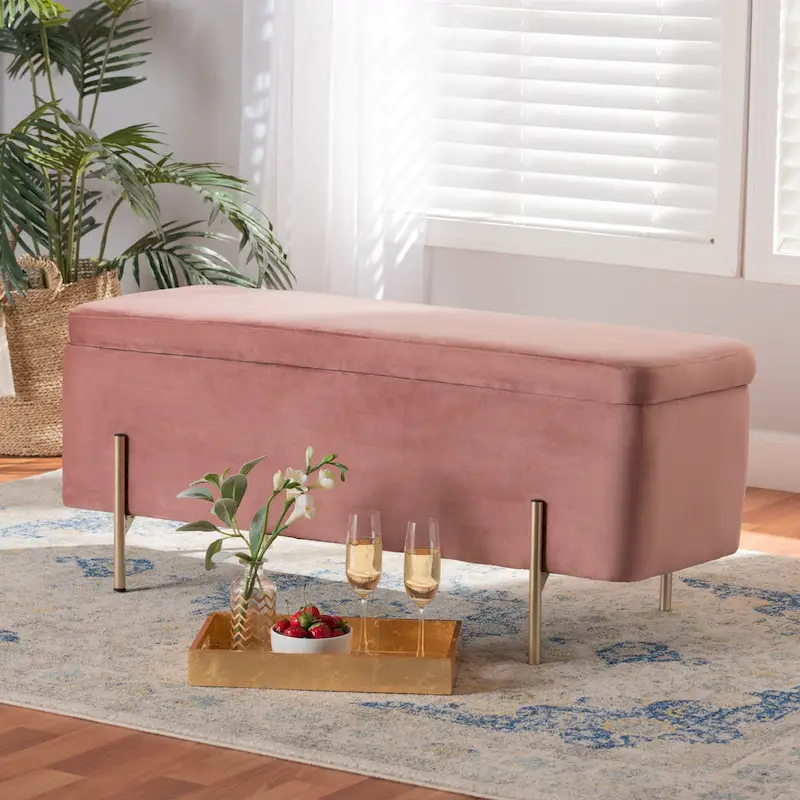 Contemporary Glam&Luxe Velvet Upholstered Metal Storage Bench