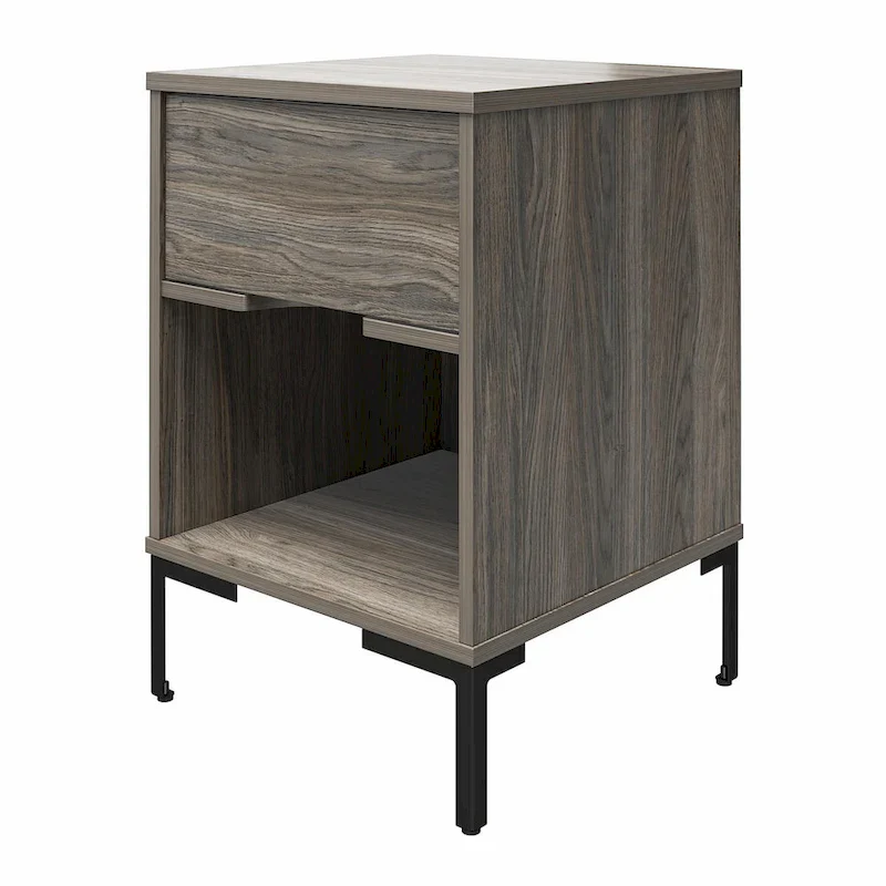 Rustic Nightstand with Open Shelf - Weathered Oak