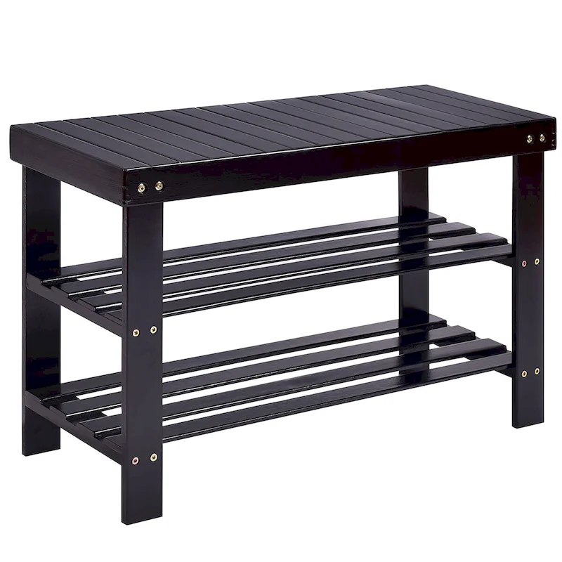 Bamboo Shoe Rack Bench 3 Tier Shoe Organizer Storage Shelf