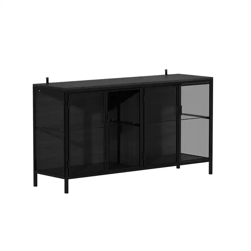 Famapy Black Tempered Glass Display Cabinet Illuminating Your Home with Style and Function