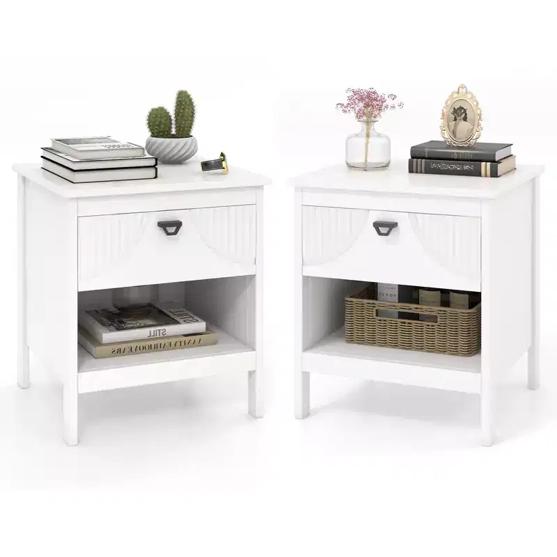 Costway 2PCS 2-tier End Table w/Drawer Open Storage Shelf 2 Tiers Nightstand Bedroom