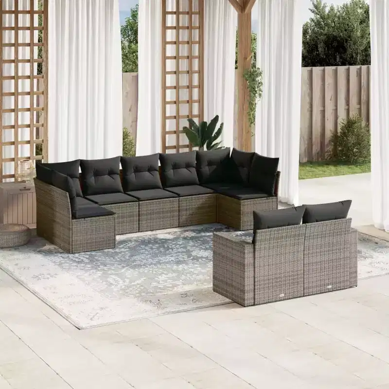 vidaXL Garden Sofa Set Grey PE rattan Large UV-resistant materials